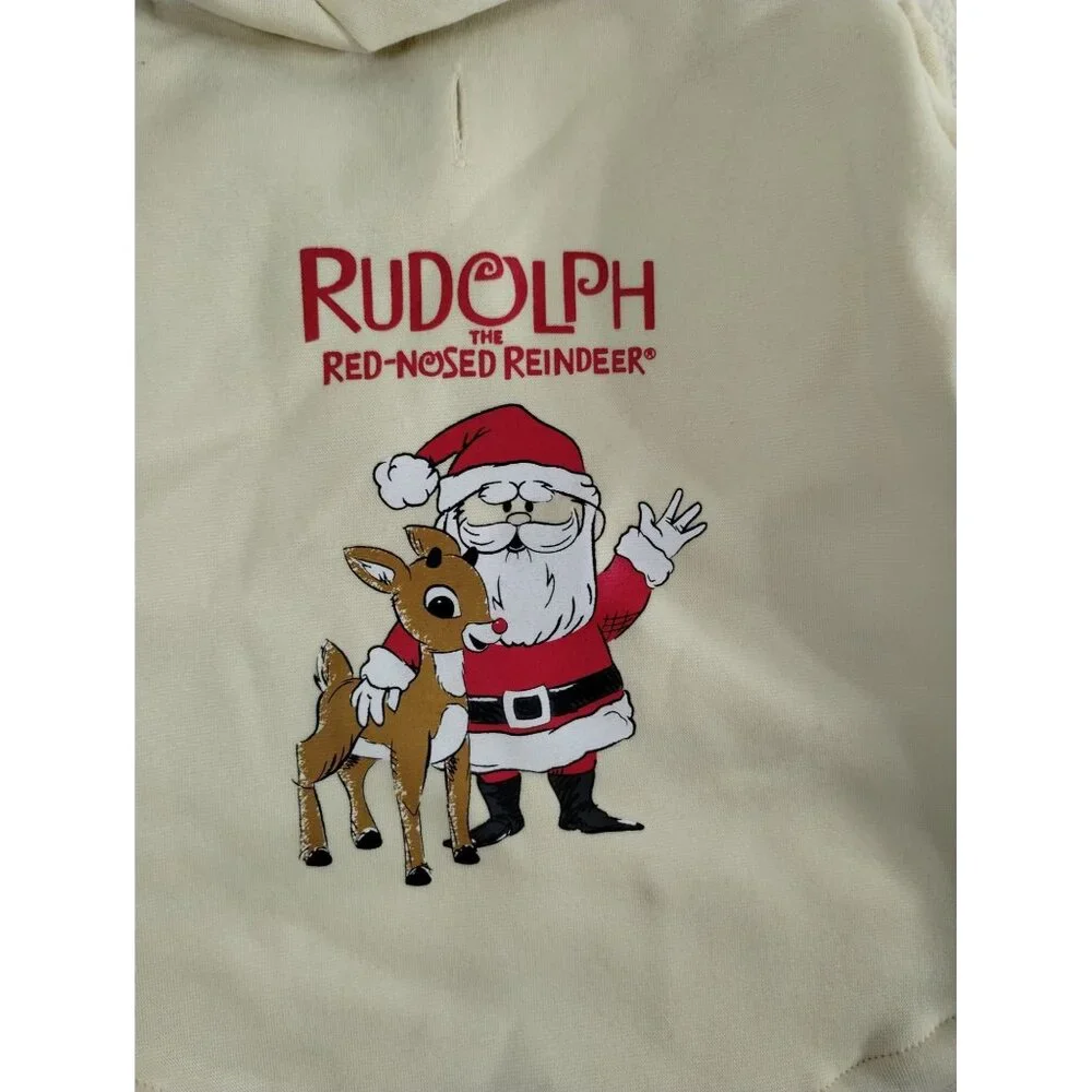 Rudolph The Red-Nosed Reindeer Dog Size M Beige Hoodie With Reindeer Antlers